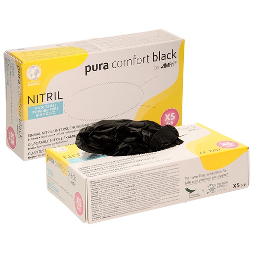 Перчатки нитриловые, неопудренные, черные, размер XS, длина
