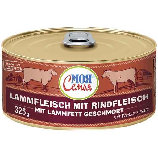 "MOJA SEMJA" Lamsvlees met rundvlees, gestoofd in lamsvet. Met water toegevoegd.