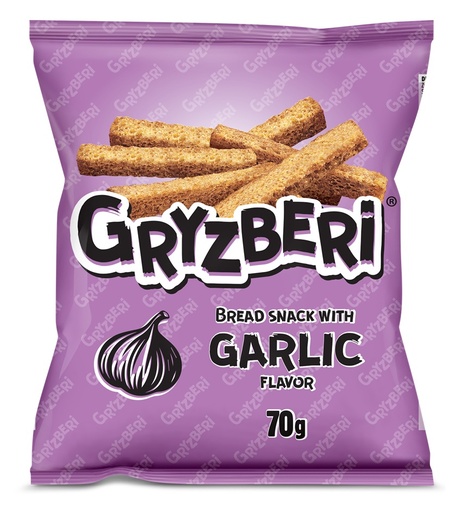 GRYZBERI Snack van geroosterd tarwebrood met knoflooksmaak