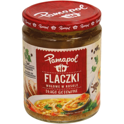 Runderpens in bouillon  "Flaczki wolowe w rosole"