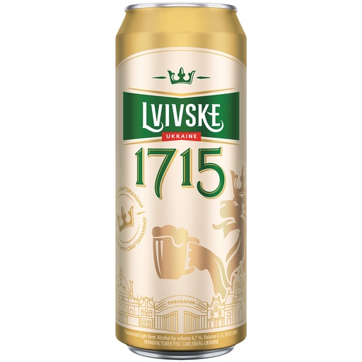 Oekraïens Bier "LVIV 1715" licht, gepasteuriseerd, 4,5% vol.