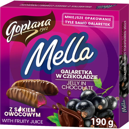 Goplana Mella zwarte bessen geleivulling in chocolade 190g