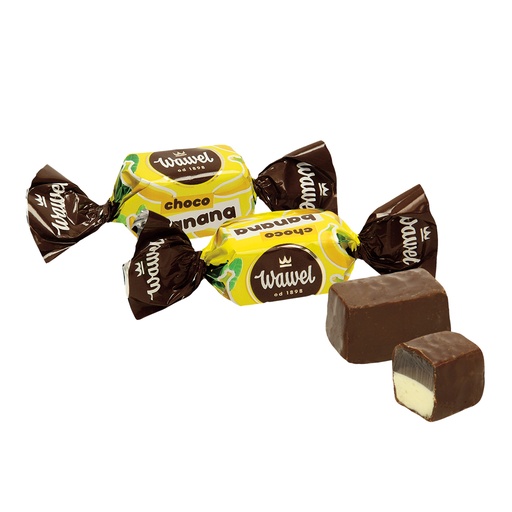 CHOCO BANANA Duo-Geleekonfekt met bananensmaak in chocolade.