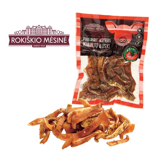 Свиные уши, вареные, копченые, со специями, нарезанные, пика