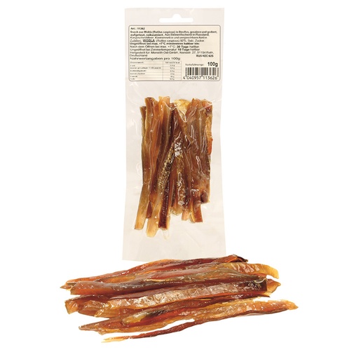 Snack van Wobla (Rutilus caspicus) in stroken, gezouten en g