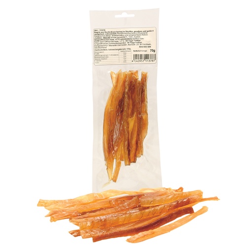 Snack van snoek (Esox lucius) in reepjes, gezouten en gedroo