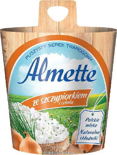 Almette kaas, bieslook, ui