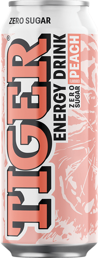 Tiger zero sugar koolzuurhoudende energiedrank met perziksma