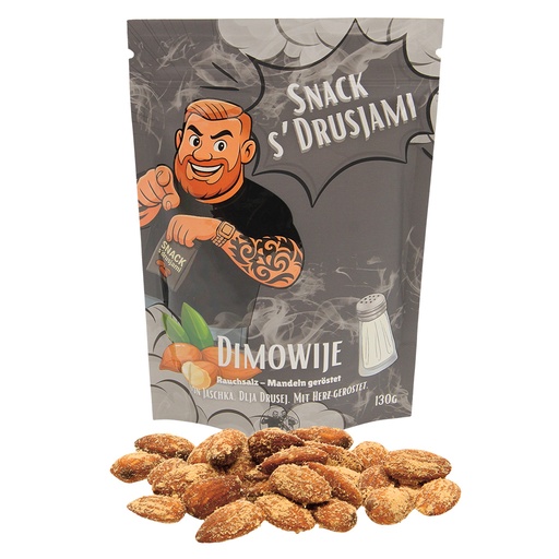 Snack met Drusjami, geroosterde amandelen met rookzout