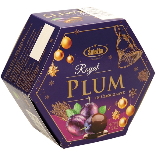 Gedroogde pruim in pralinemassa (26%) omhuld met chocolade. 