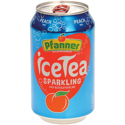 Zwarte thee drank met koolzuur en perzik smaak, met suikers 