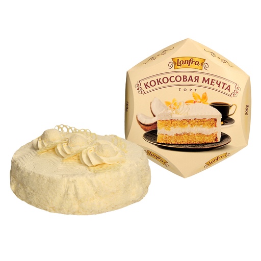 Крем-торт со вкусом кокоса и сливок с 7% кокосовой стружки,
