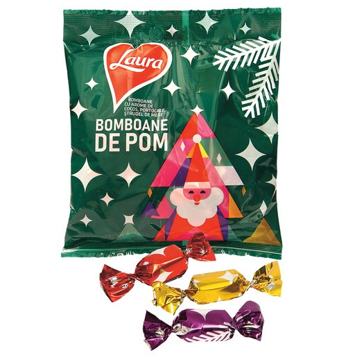 Laura-Bomboanen van pom met kokos-, sinaasappel- en appelstr