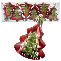 Set kerstballen “kerstboom” rood, 6 stuks, 8 cm