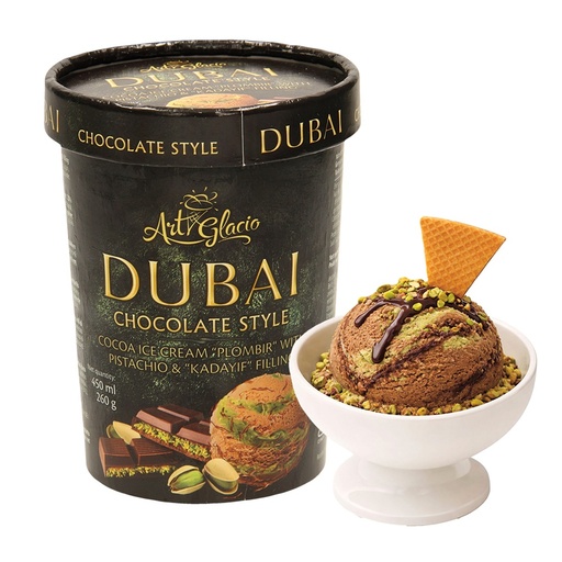 "Dubai chocolade stijl" ijs met chocoladesmaak, gelaagd met 