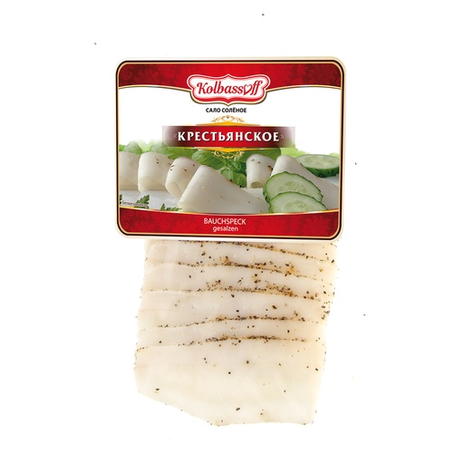 Gezouten buikspek "Krestjanskoe" met zwarte peper en knofloo