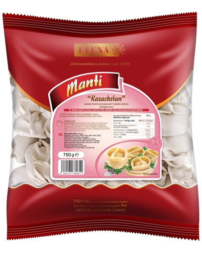 Манты (макаронные пельмени с говядиной) глубокой заморозки
