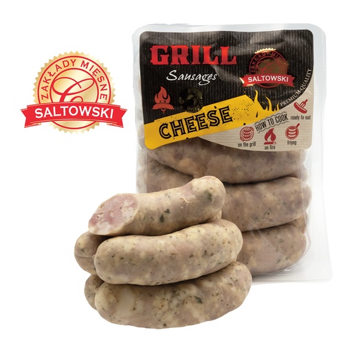 Brühworstjes van varkensvlees, naar de stijl van een grillworst, met kaas (9%), grove korrel, met aroma's (varkens- en rundvlees, Parmezaanse kaas), in de natuur