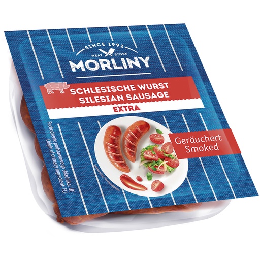 Silezische Worst. Worst van varkensvlees, middelgrof gehakt, gerookt en gebraden.