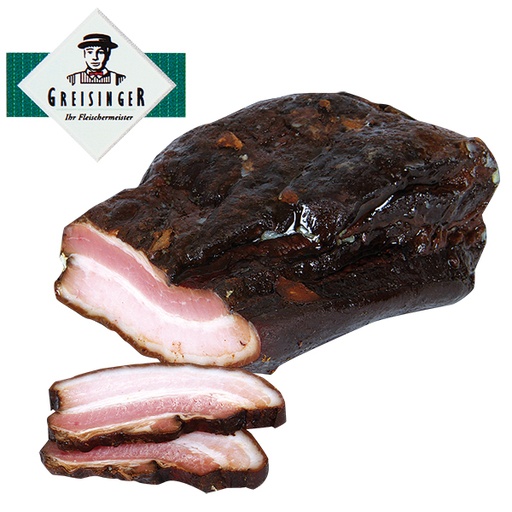 Свинoe сало с мясными прослойками, соленое и копченое