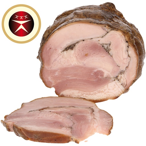 Varkensbuikrol, gezouten, gekookt en gerookt