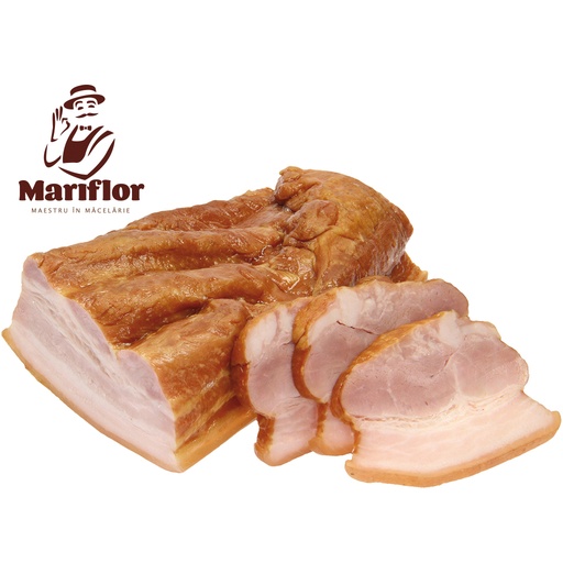 Бекон вареный, копченый, вяленый и приправленный, со свиным