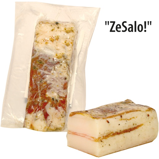 Varkensbuikspek "ZeSalo!" met knoflook 0,3% en zwarte peper