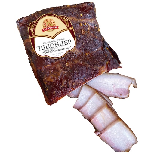 Spek in Oekraïense stijl, gekookt, gekruid en gerookt.