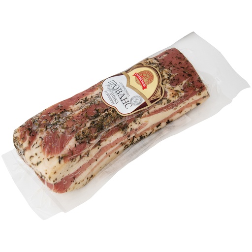 Spek "Provans" naar Oekraïense stijl, gekookt, gekruid en gerookt.