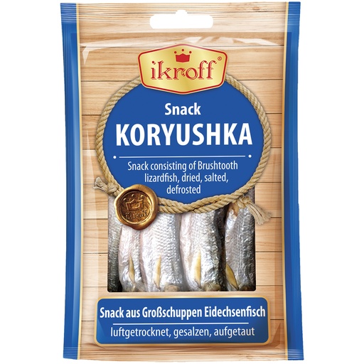 "IKROFF" Snack van grote schubben hagedisvis, luchtgedroogd, gezouten, ontdooid