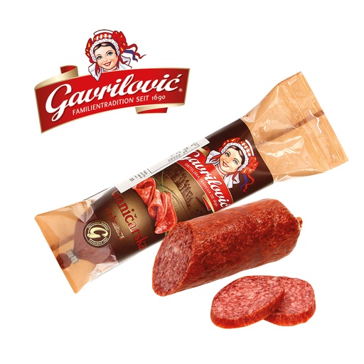 Сырокопченая колбаса, среднезернистая, копченая и высушенная