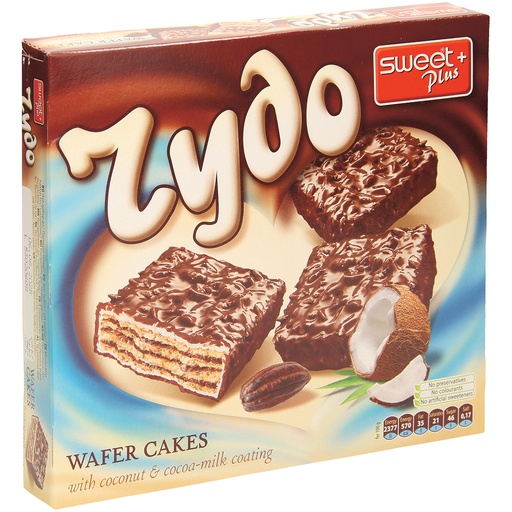 Wafelgebak met 30,4% cacao- en kokosnootcrème