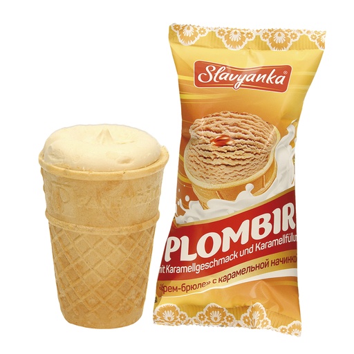 Пломбир "Крем-брюле" с карамельной начинкой в вафельном стак