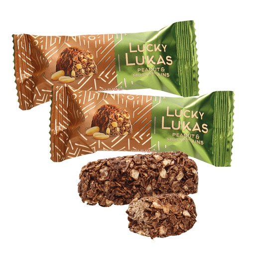 Knapperige muesli-confectie "Lucky Lukas" met geroosterde pi