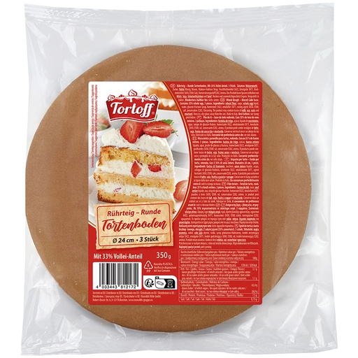 "TORTOFF"Круглые коржи для торта, диаметр 24 см, 3 штуки